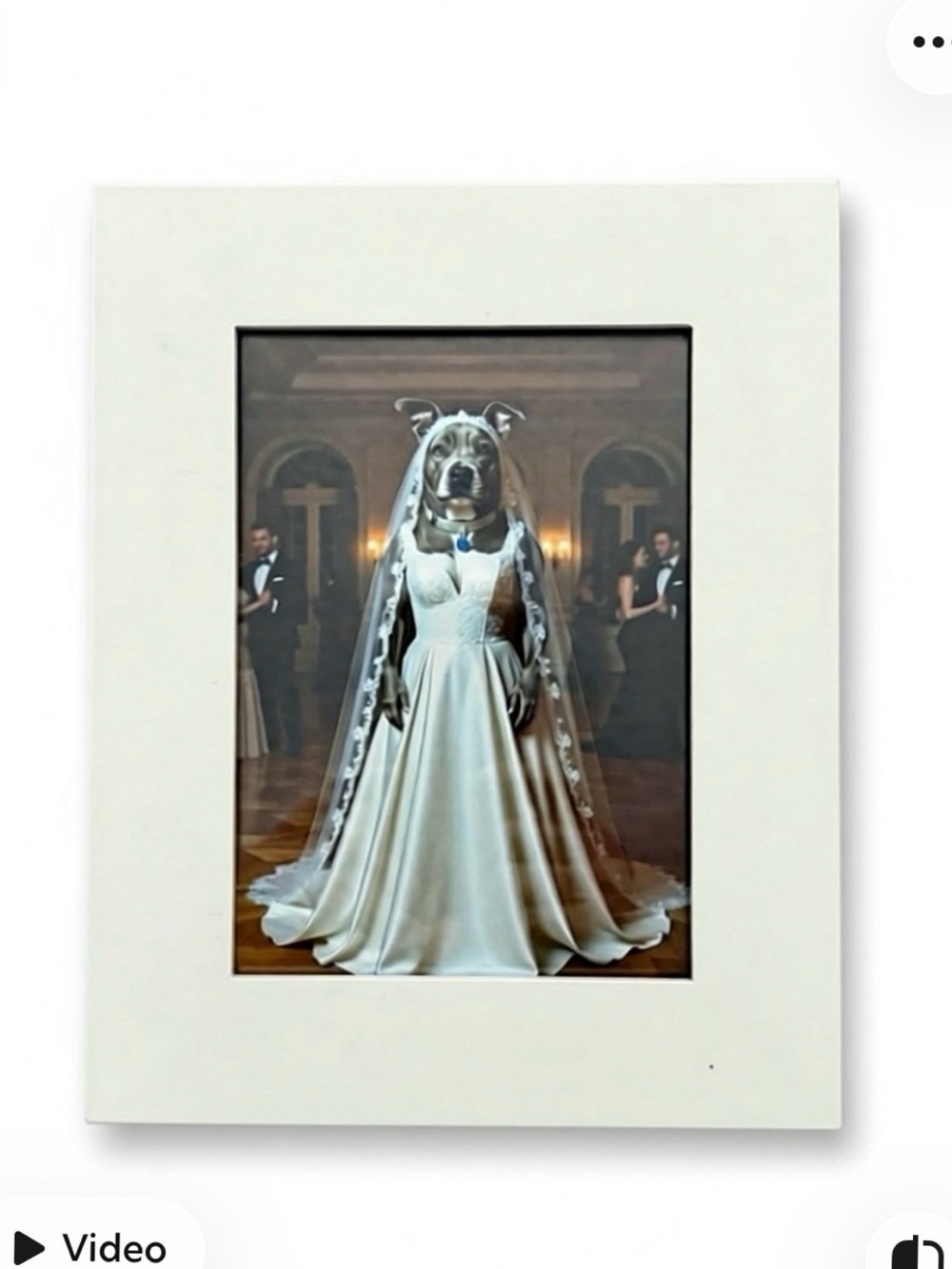 Framed Art Print Featuring Dog in Bridal Gown